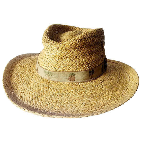 Scala Raffia Straw Hat Palm Tree Pineapple Band S/M 21.5” Summer Boho Coastal - Picture 4 of 10